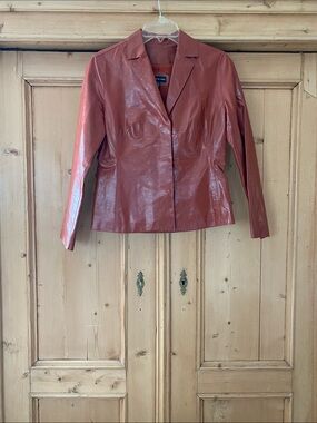Women's Leather Blazer Jacket - Rust
